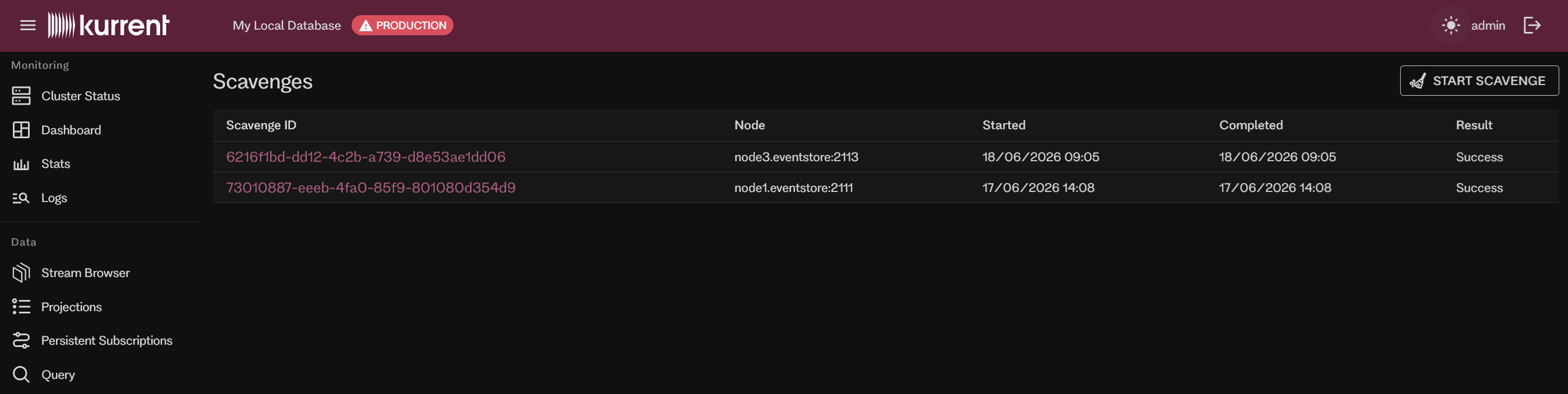 Start a scavenge in the embedded UI